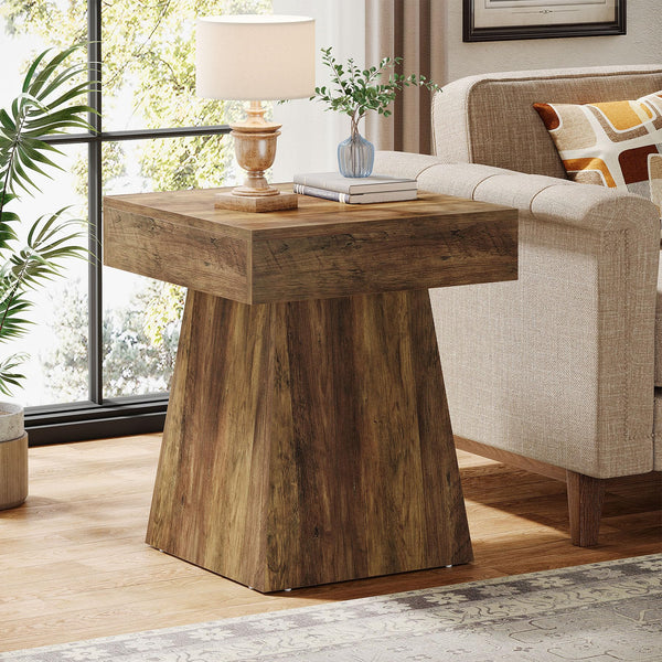Mushroom Side Table – Rustic Square End Table with Wide Base