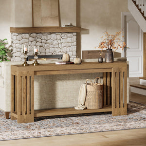 70.9" Extra Long Farmhouse Console Table with 2-Tier Storage