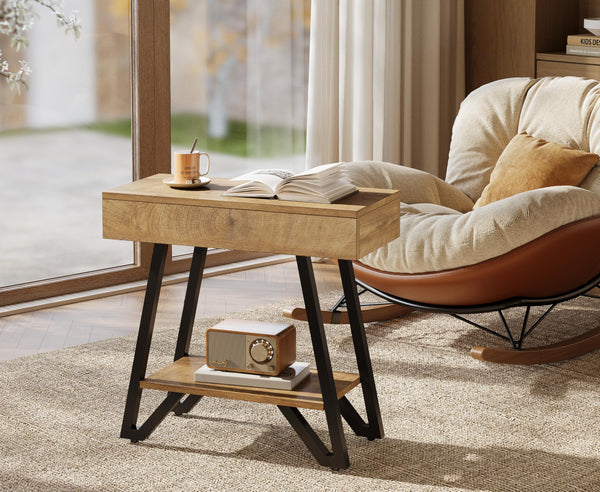 2-Tier Narrow Side Table with Storage Shelf – Set of 2