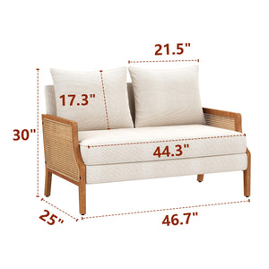 Mid-Century Modern Loveseat with Natural Rattan Arms