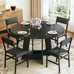 Round Dining Table Set for 6 – 7-Piece with Upholstered Chairs