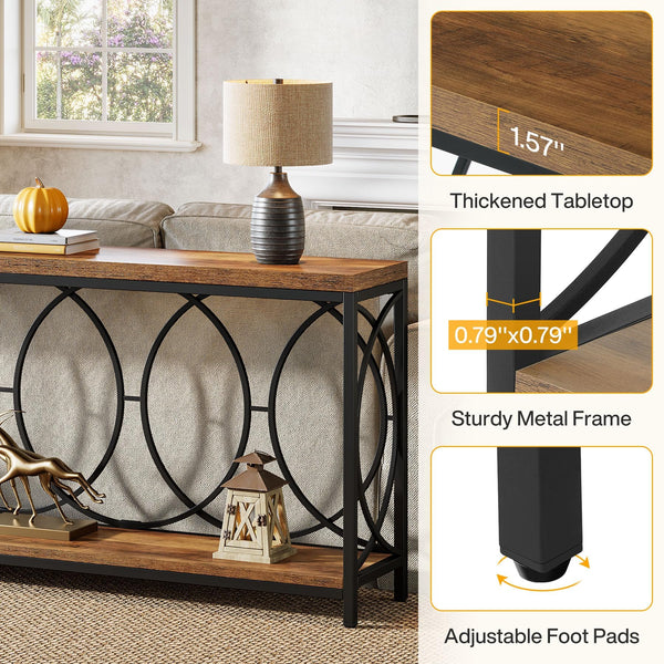 Industrial Console Table with Storage Shelf