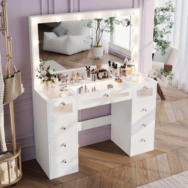 Makeup Vanity Desk with LED Lights & Large Mirror