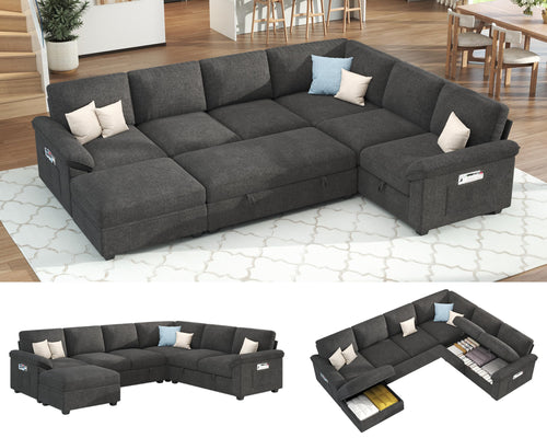 U-Shaped Sectional Sleeper Sofa with Pull-Out Bed