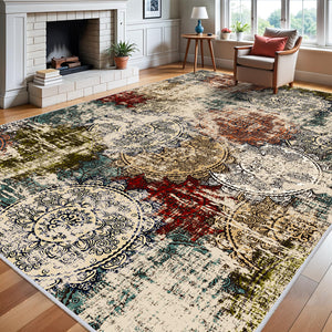 9x12 Abstract Area Rug – Washable, Non-Slip, Low Pile Polyester Carpet