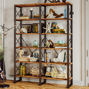 Double Wide 6-Tier Bookshelf 76"H