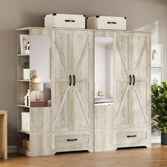 Armoire Wardrobe Closet with Mirror, 2 Doors, Drawer & Shelves – 70"