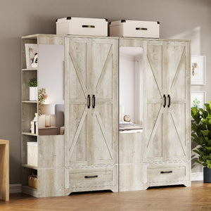 Armoire Wardrobe Closet with Mirror, 2 Doors, Drawer & Shelves – 70"
