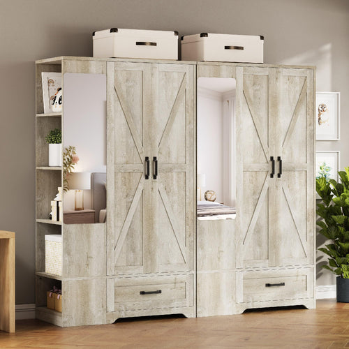 Armoire Wardrobe Closet with Mirror, 2 Doors, Drawer & Shelves – 70"