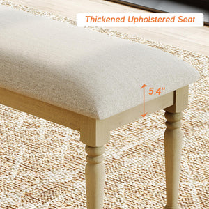 52" Oak Farmhouse Dining Bench with Padded Seat & Solid Wood Legs
