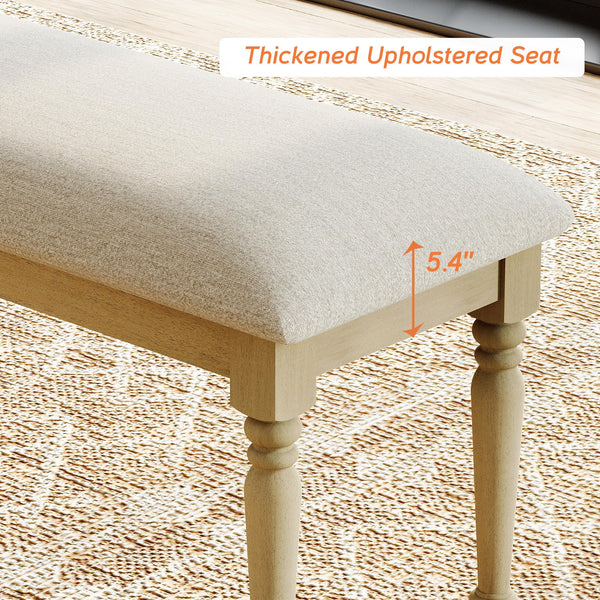 52" Oak Farmhouse Dining Bench with Padded Seat & Solid Wood Legs