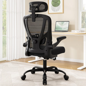 Ergonomic Mesh High-Back Office Chair with Lumbar Support, Headrest & Flip-Up Armrests