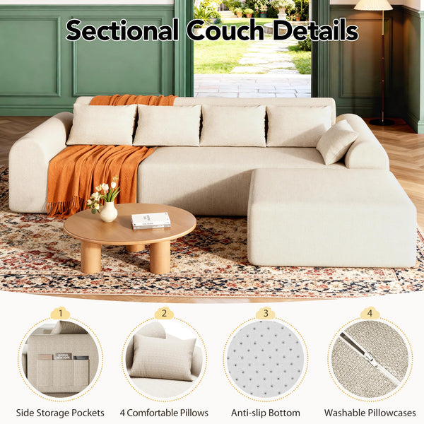 4-Piece L-Shaped Modular Sectional Sofa with Ottoman