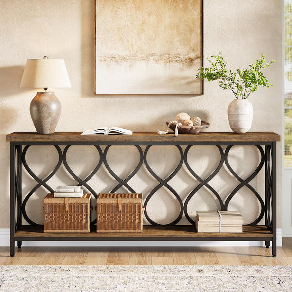 70.87" Industrial Console Table with Bottom Shelf
