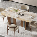 63-Inch Stone Top Dining Table with Dual-Tone Pedestal Legs