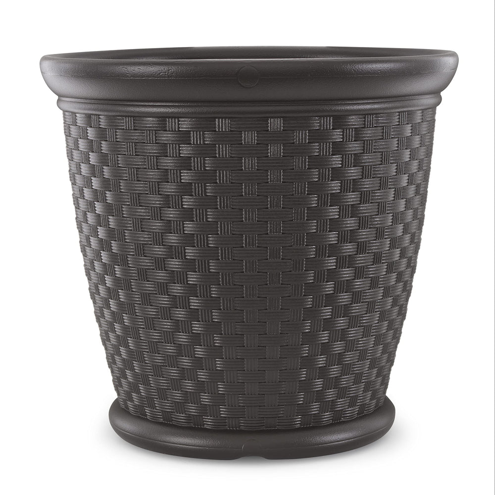 Wicker Round Planter Pot — 22" Resin, Indoor & Outdoor, Drainage Hole