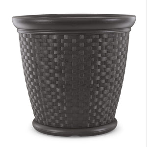 Wicker Round Planter Pot — 22" Resin, Indoor & Outdoor, Drainage Hole
