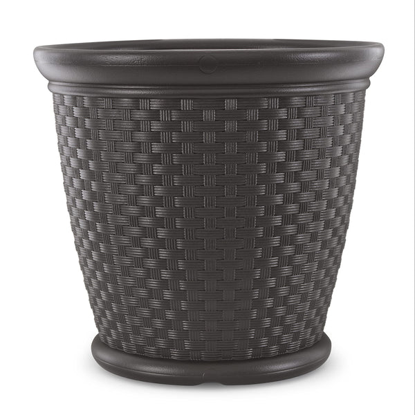 Wicker Round Planter Pot — 22" Resin, Indoor & Outdoor, Drainage Hole