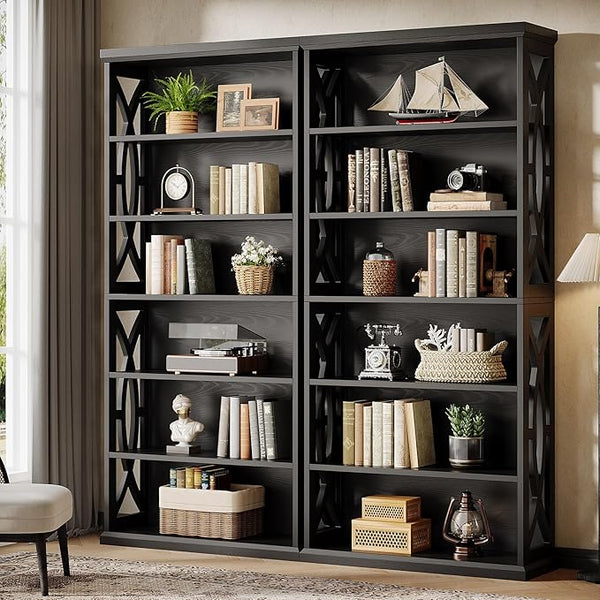 6-Tier Industrial Bookshelf, 71" Tall Freestanding Bookcase