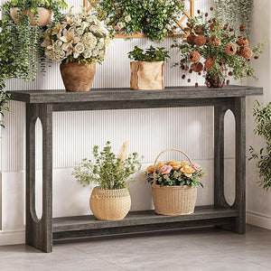 55" Farmhouse Console Table with Open Shelf