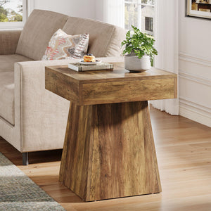 Mushroom Side Table – Rustic Square End Table with Wide Base