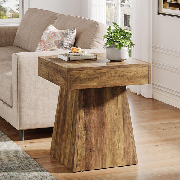 Mushroom Side Table – Rustic Square End Table with Wide Base