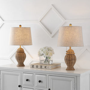 Natural Wicker Table Lamp Set of 2 with Linen Shade