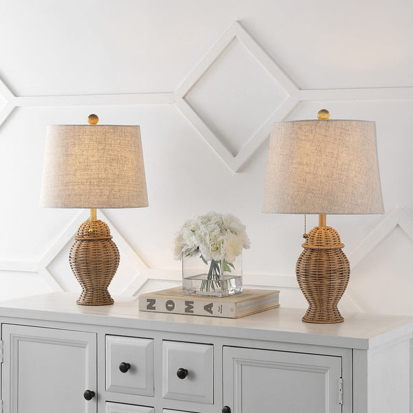Natural Wicker Table Lamp Set of 2 with Linen Shade
