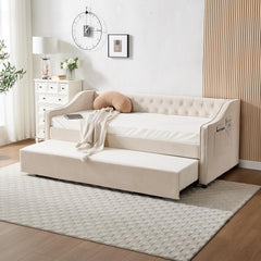 Twin Velvet Daybed with Pop-Up Trundle & USB Ports