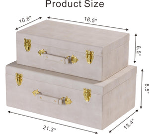 Decorative Storage Trunks Set of 2 – Shagreen Faux Leather Chests with Handle