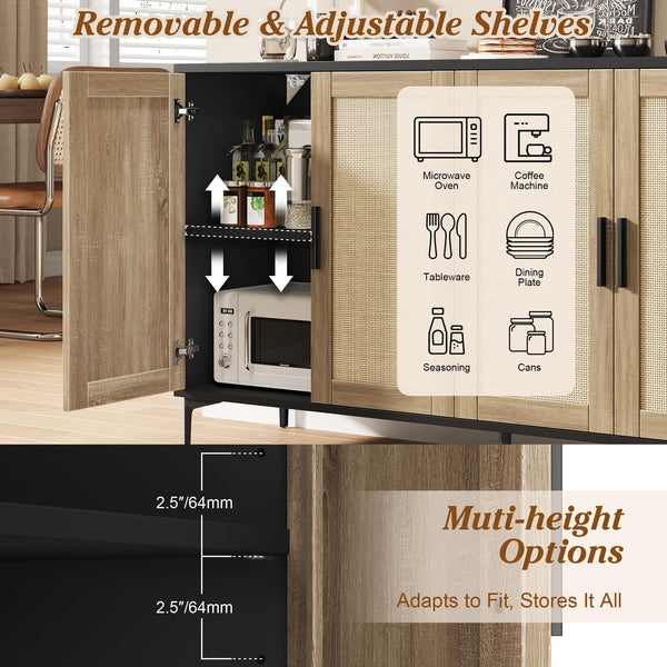 48" Rattan Buffet Cabinet with Adjustable Shelves