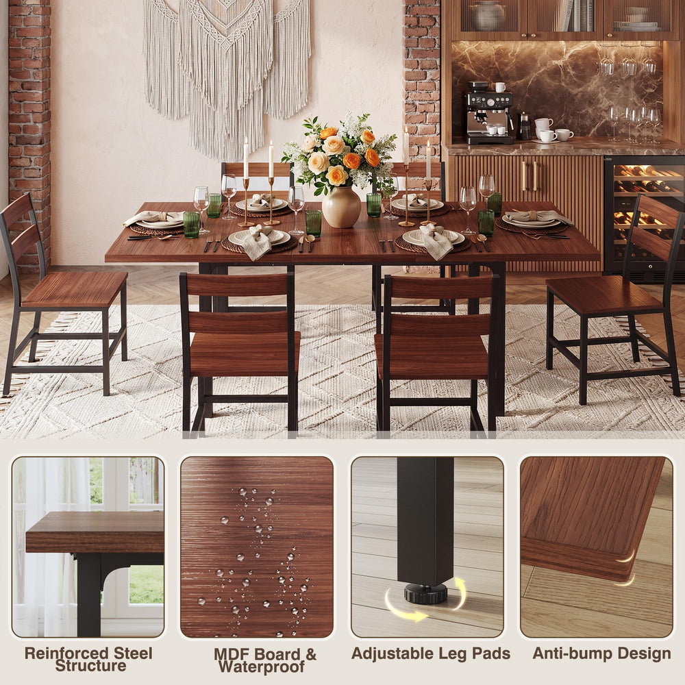Extendable Dining Table Set with Curved Backrest Chairs