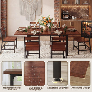 Extendable Dining Table Set with Curved Backrest Chairs