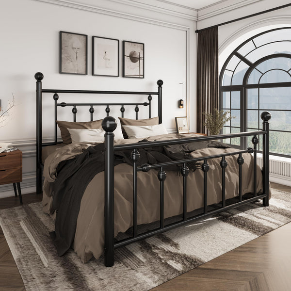 Metal Platform Bed Frame with Victorian Headboard & Footboard