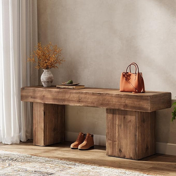 Solid Wood Farmhouse Entryway Bench 47"