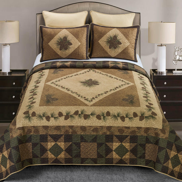 King Quilt Set – Antique Pine Lodge 4-Piece Bedding Set