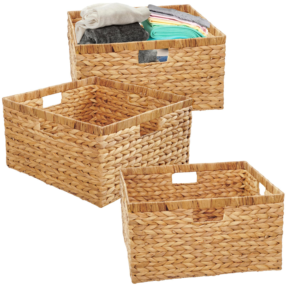 Water Hyacinth Storage Baskets with Handles – Set of 3