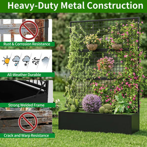 Metal Raised Garden Bed with Trellis & Privacy Screen – Outdoor Planter Box