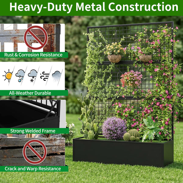 Metal Raised Garden Bed with Trellis & Privacy Screen – Outdoor Planter Box