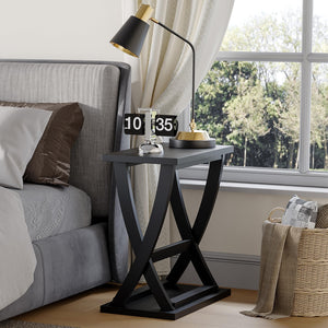 Black End Tables Set of 2 with X-Leg Design & Storage Shelf