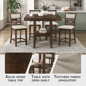 5-Piece Counter Height Dining Set with Storage Shelf