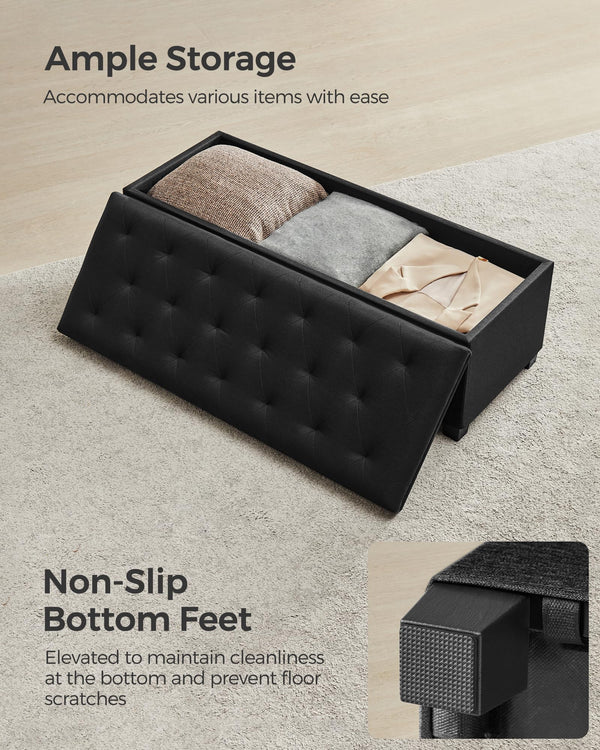 Storage Ottoman Bench with Lid & Legs – Tufted Linen Fabric, 660 lb Capacity