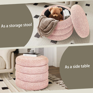 Round Storage Ottoman with Removable Lid – Upholstered Vanity Stool