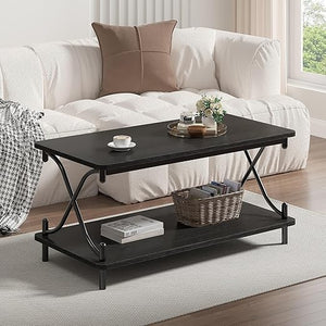 Coffee Table with Storage Shelf, 39" Retro Brown