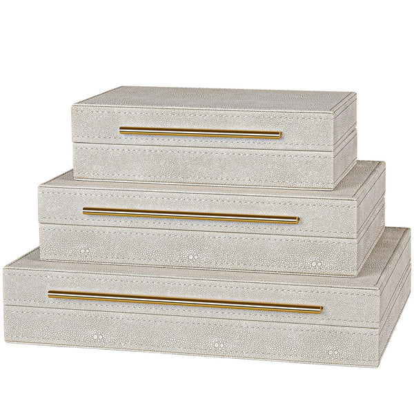 Set of 3 Shagreen Decorative Boxes with Velvet Lining