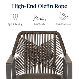 Outdoor Bar Stools Set of 2 – 360° Swivel, Aluminum Frame, Woven Rope, Armrests