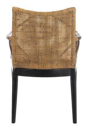 Solid Wood Rattan Arm Chair with Cotton Cushion