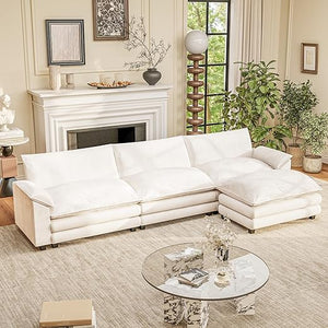 L-Shaped Modular Sectional Sofa with Deep Seat & Chenille Fabric