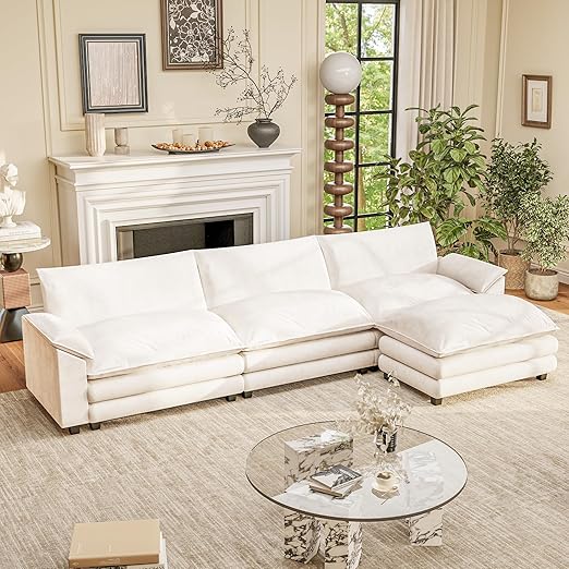 L-Shaped Modular Sectional Sofa with Deep Seat & Chenille Fabric