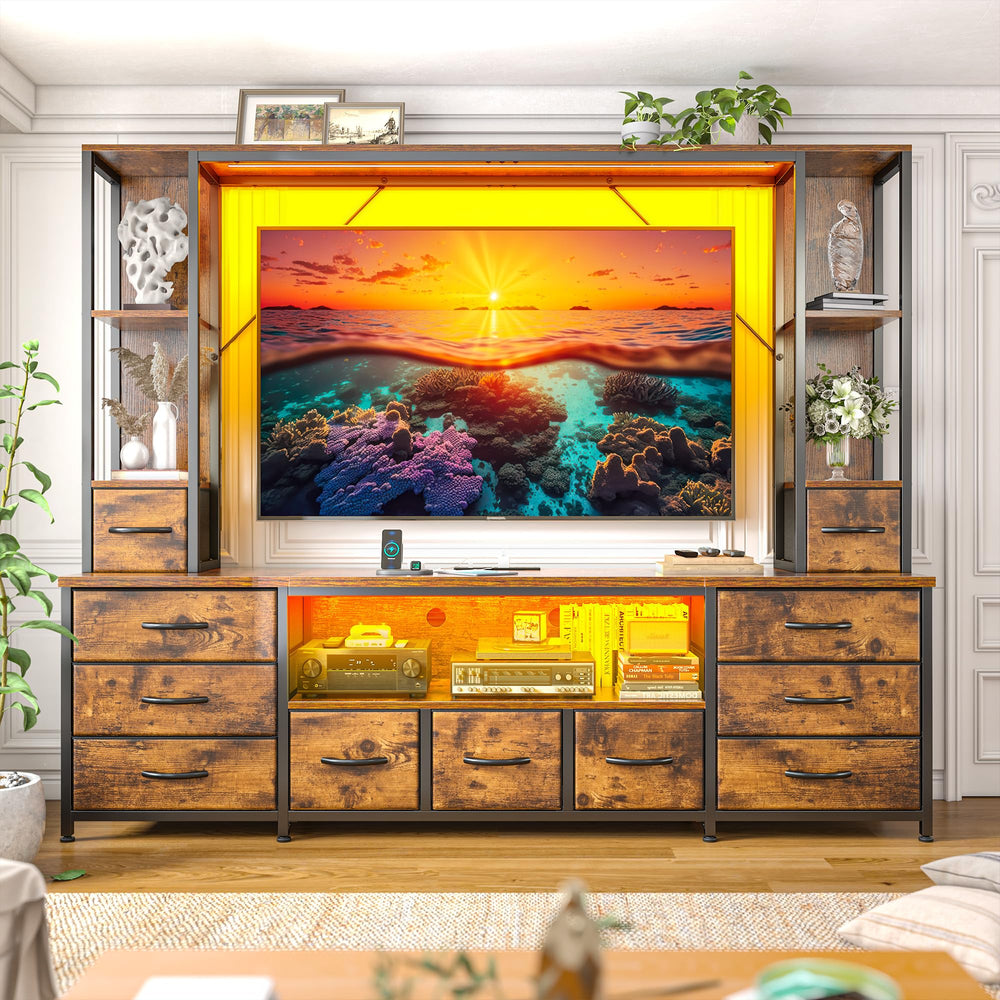 78.6" TV Stand with LED Lights, Drawers & Power Outlets